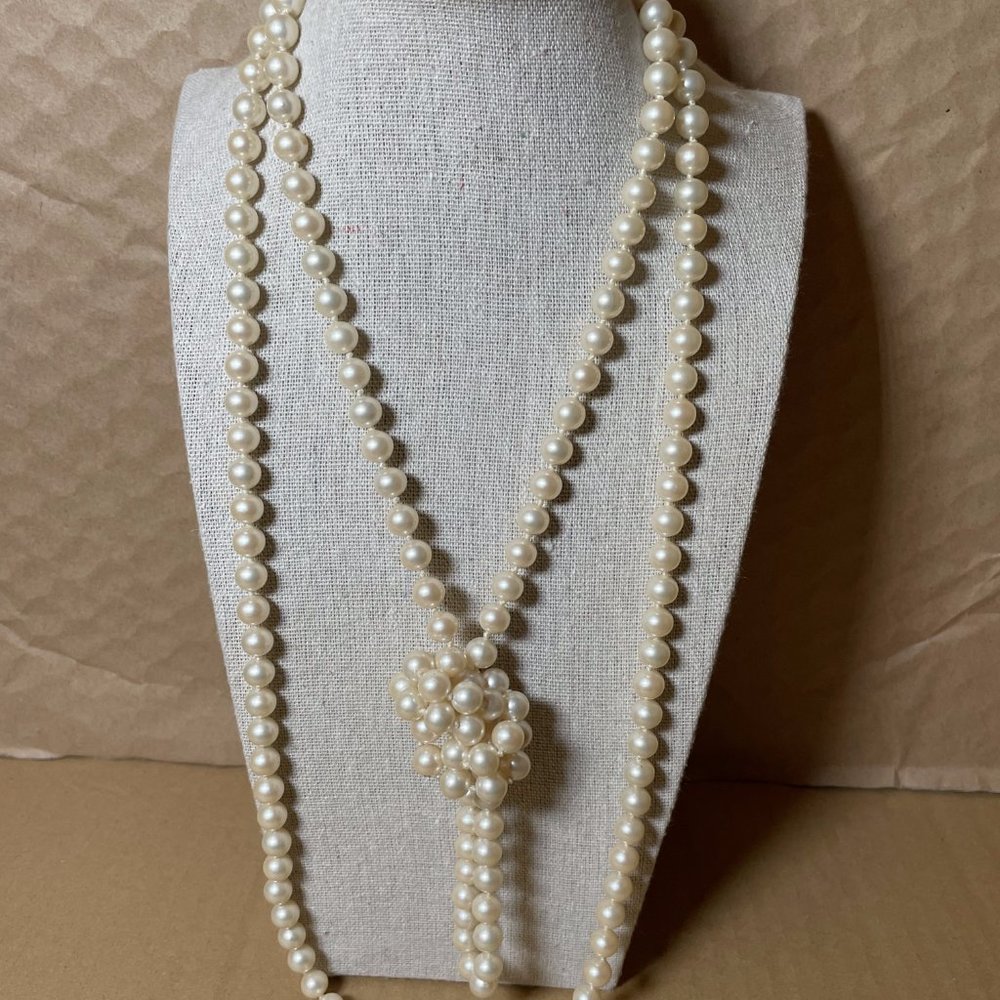 Vintage Classic Faux Glass Pearl Multi 2-Strand Long Necklace 32” L Gorgeous